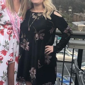 Crushed Velvet Cold Shoulder Swing Dress